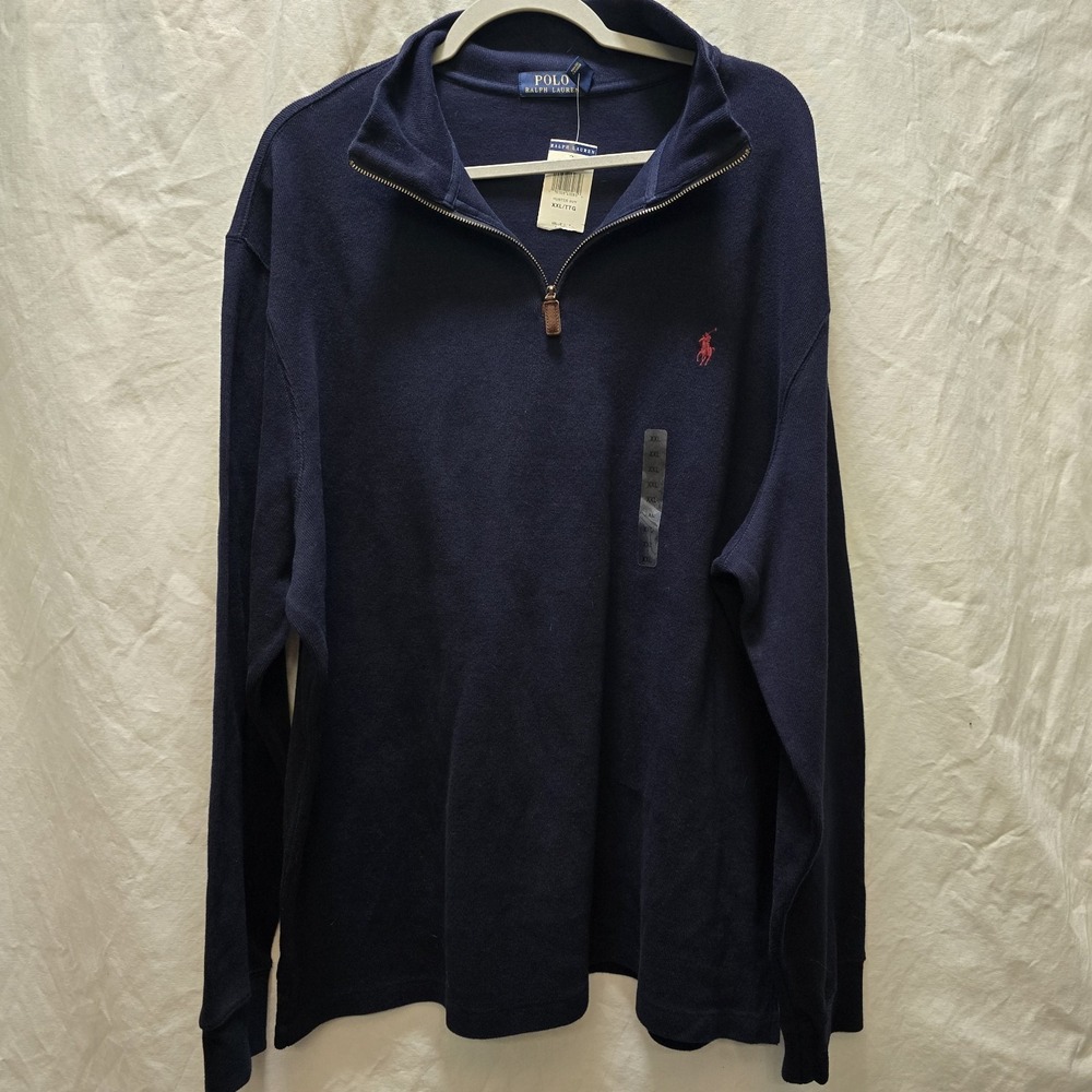 Polo Ralph Lauren 2XL XXL Quarter Zip Pullover Sweater Hunter Navy Cotton NWT